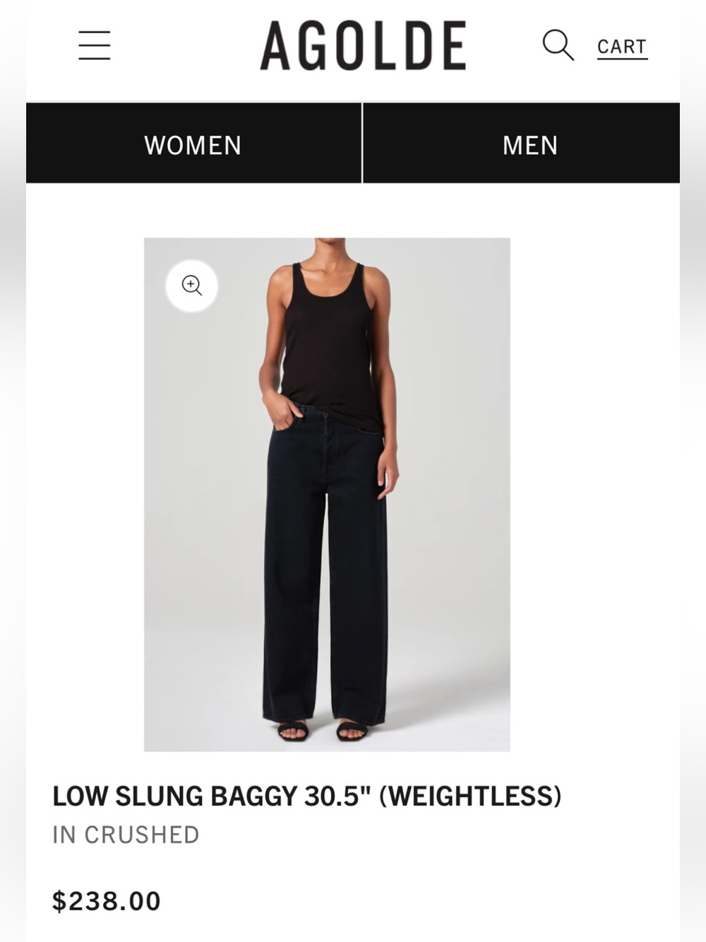 Agolde Low Slung Baggy Jeans in Crushed Black